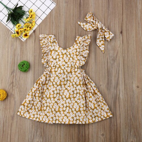 Baby Kids Girls Clothes Daisy Floral Ruffle Sleeveless Dresses Tutu Dress Clothes Sundress 6M-4T - ebowsos