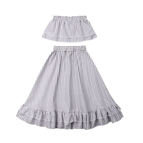 Baby Kids Girls Cotton Striped Tops Princess Party Dresses Skirts Set Clothes - ebowsos