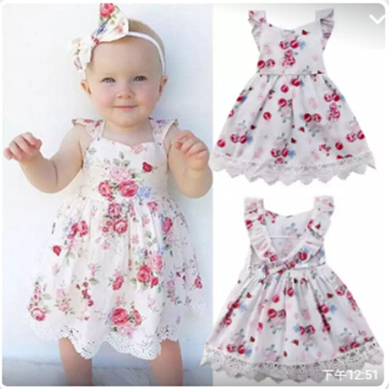 Baby Kids Girls Dress Toddler Princess Party Tutu Summer Floral Dress Cute - ebowsos