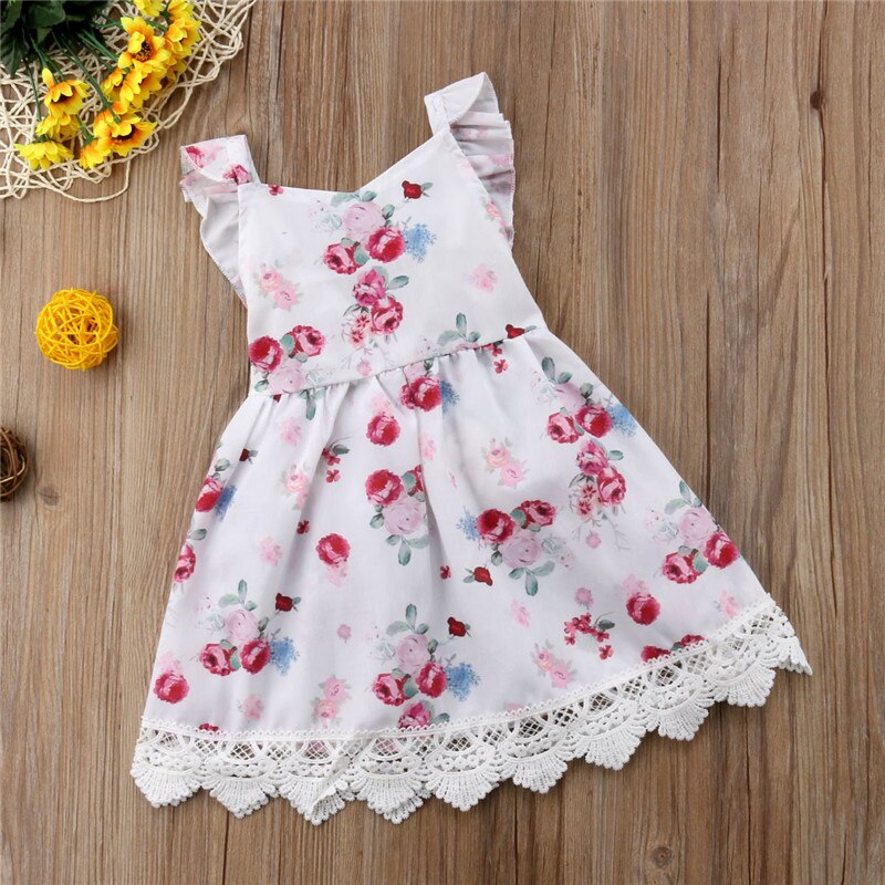 Baby Kids Girls Dress Toddler Princess Party Tutu Summer Floral Dress Cute - ebowsos