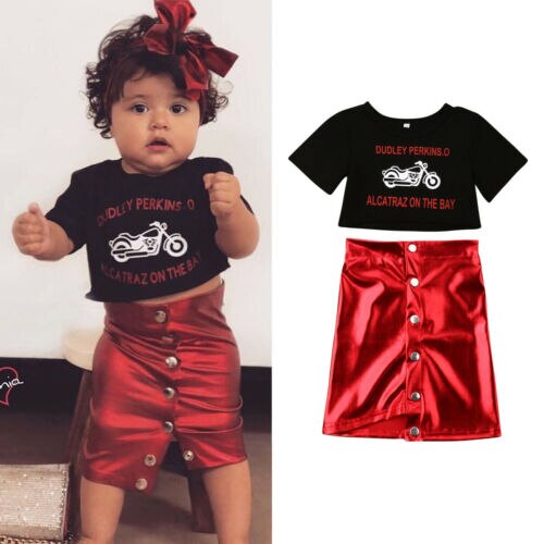 Baby Kids Girls Tank Tops Print T-Shirt+Skirts Mini Dress Party Outfits Clothes - ebowsos