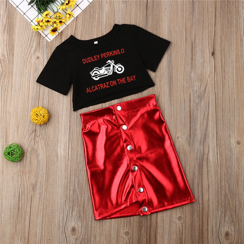 Baby Kids Girls Tank Tops Print T-Shirt+Skirts Mini Dress Party Outfits Clothes - ebowsos