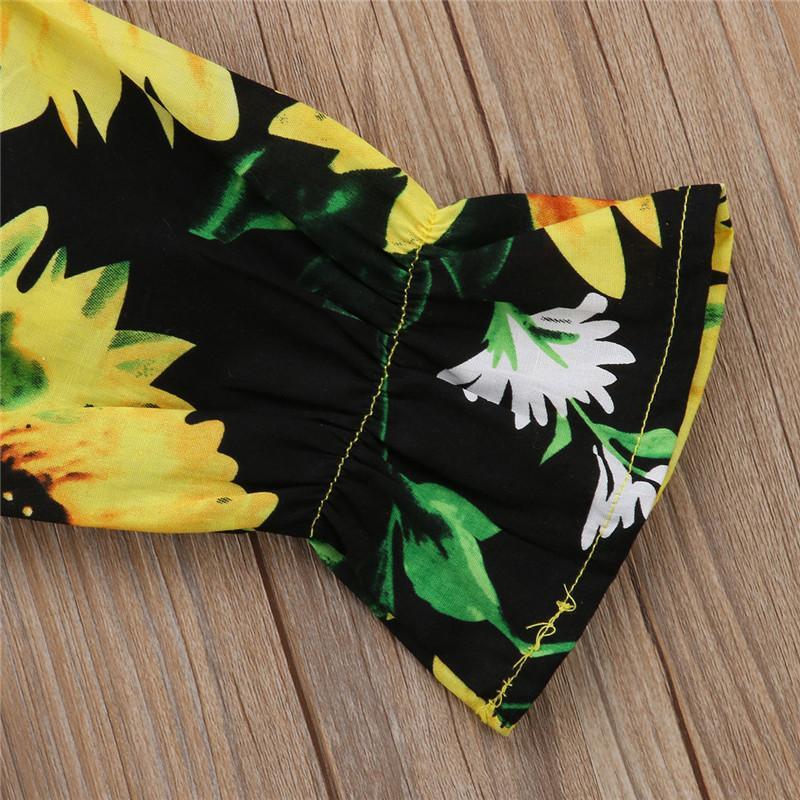 Baby Kids Toddler Baby Girls Sunflower Half Sleeve Tops+PP Bow short pants Shorts Headband 3Pcs Outfits - ebowsos