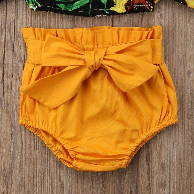 Baby Kids Toddler Baby Girls Sunflower Half Sleeve Tops+PP Bow short pants Shorts Headband 3Pcs Outfits - ebowsos