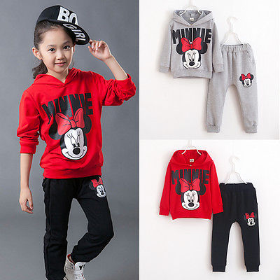 Baby Minnie Mouse Girls Kids Clothes 2Pcs Coat  Sweatsuit +Pants Oufits 2-7Y Kids Cotton Clothing - ebowsos