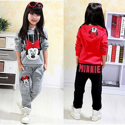 Baby Minnie Mouse Girls Kids Clothes 2Pcs Coat  Sweatsuit +Pants Oufits 2-7Y Kids Cotton Clothing - ebowsos