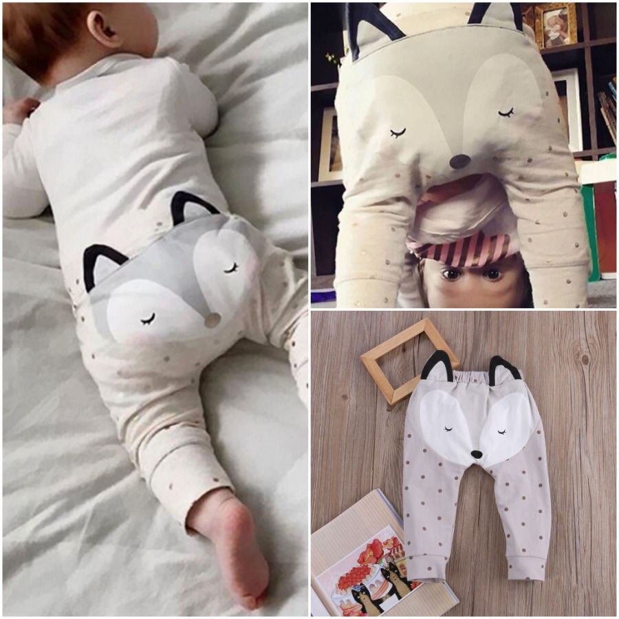 Baby Pants 0-24M UK Stock Newborn Baby Boys Girls Cartoon Bottom Pants Harem Panty Trousers - ebowsos