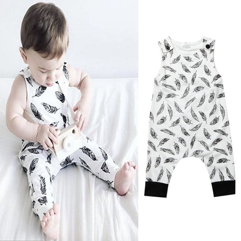 Baby Romper Clothes Newborn Infant Baby Boy Girl White Cotton Printed Romper Jumpsuit Baby Sleepsuit - ebowsos