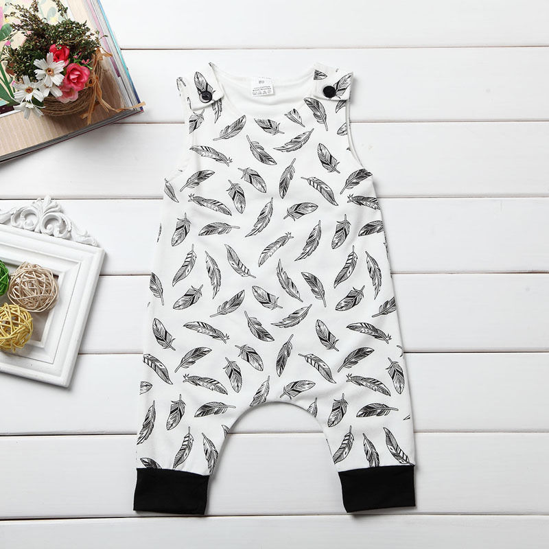 Baby Romper Clothes Newborn Infant Baby Boy Girl White Cotton Printed Romper Jumpsuit Baby Sleepsuit - ebowsos