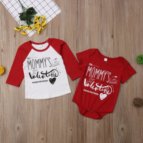 Baby Valentine Clothes Big Brother T-shirt / Little Brother Romper Family Matching Tops Clothes Outfits - ebowsos