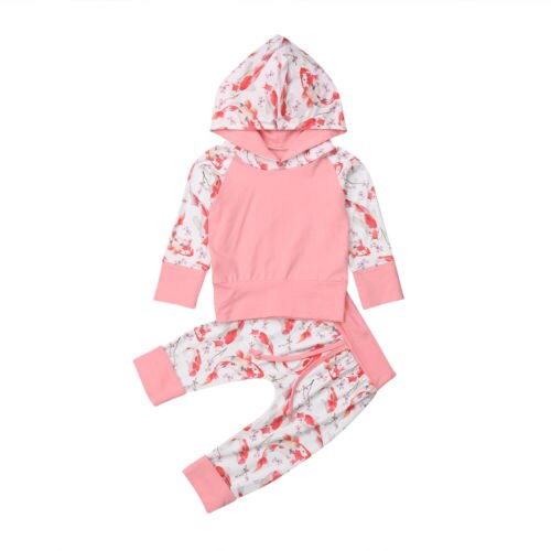 Baby and Kids Girl Cotton Hooded Hoodies Tops+Pants Leggings 2Pcs Suit Autumn Baby Clothing - ebowsos