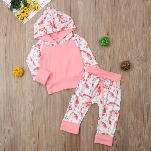 Baby and Kids Girl Cotton Hooded Hoodies Tops+Pants Leggings 2Pcs Suit Autumn Baby Clothing - ebowsos