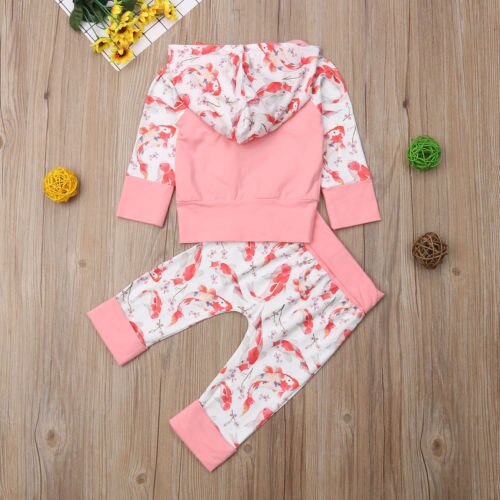 Baby and Kids Girl Cotton Hooded Hoodies Tops+Pants Leggings 2Pcs Suit Autumn Baby Clothing - ebowsos