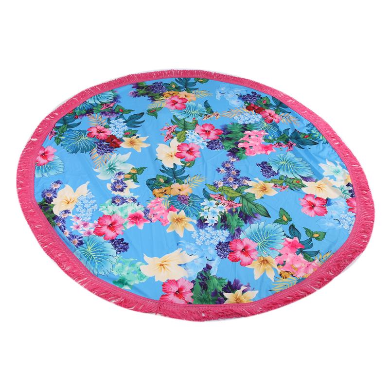 Beach Bath Towels Floral Printed Round Blanket Tassels Yoga Mat Tippet - ebowsos