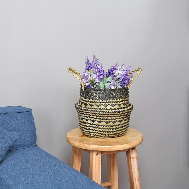 Beautiful Handmade Grass Woven Storage Basket Foldable Wicker Laundry Garden Planter High Quality And Useful Storage Baskets - ebowsos