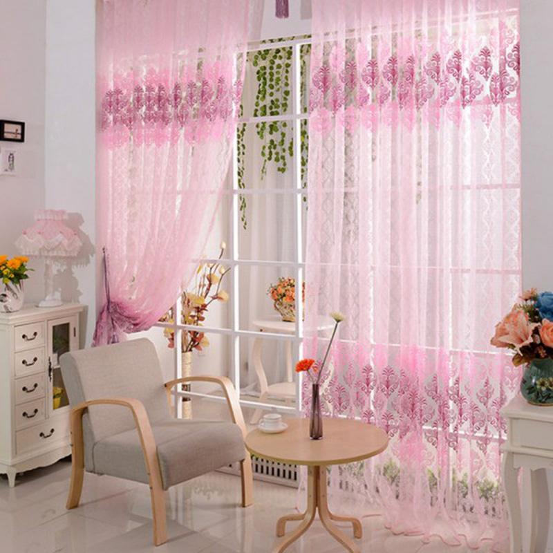 Beautiful Pink Floral Scarf Sheer Valance Voile Curtain Window Room Door Hone Use Free Shipping - ebowsos