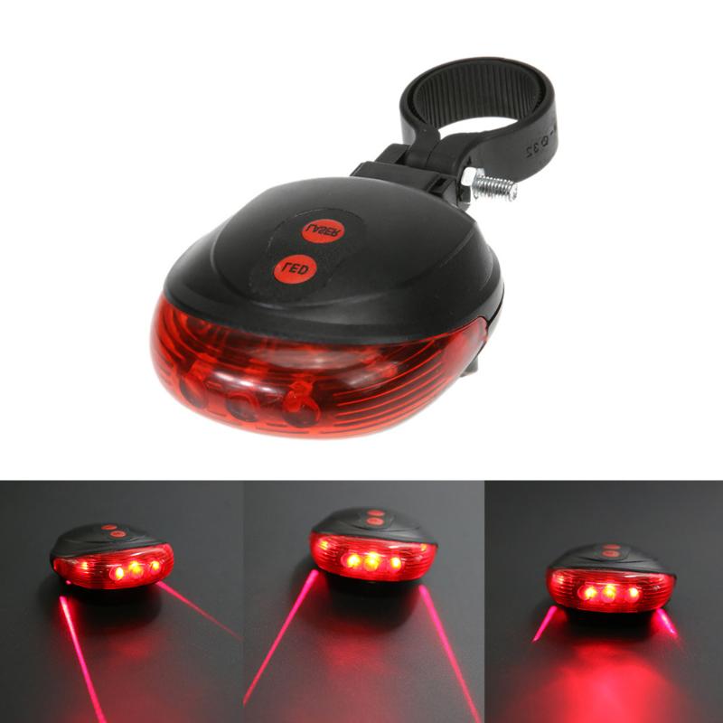 Bicycle LED Taillight Safety Warning Light Bike Accessory Laser Tail Lamp 5 LED Laser Night Mountain Bicycle Rear Lamp Bycicle-ebowsos