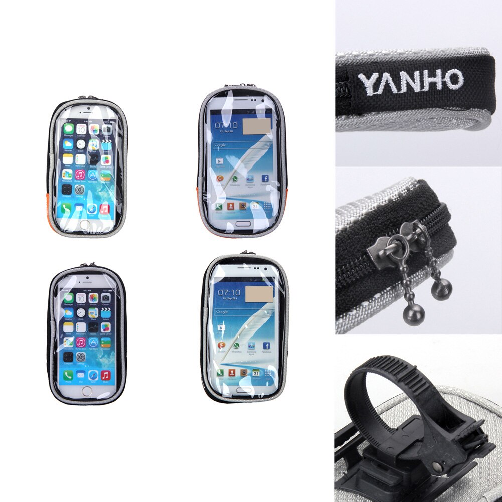 Bicycle Phone Bag Waterproof Clear Phone Hold Bike Front Handlebar Phone Bags Touch Pouch Case Fit with Bracket Portable Rope-ebowsos