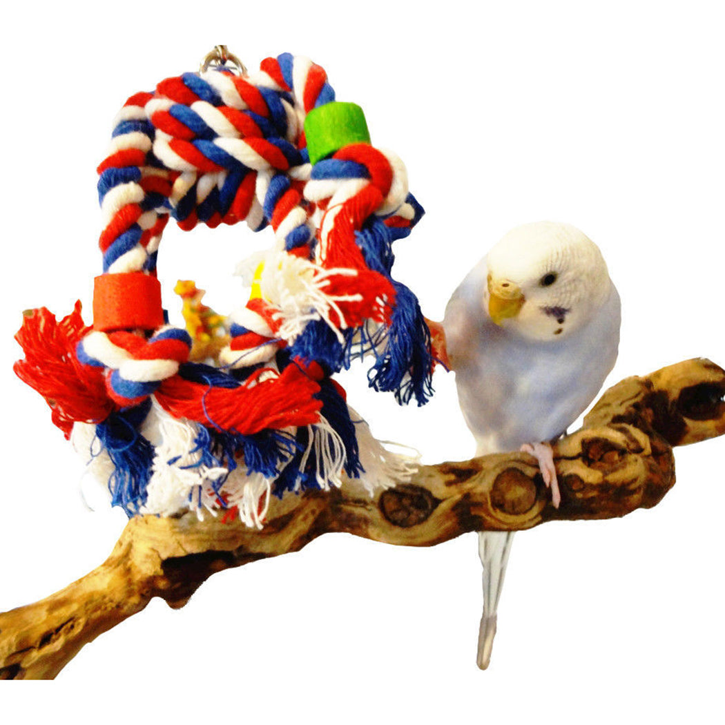 Bird Parrot Toy Cotton Rope Chewing Bite Resistant Hanging Cage Swing Climb Chew Toys Interactive Bird Cage Training Supplies-ebowsos