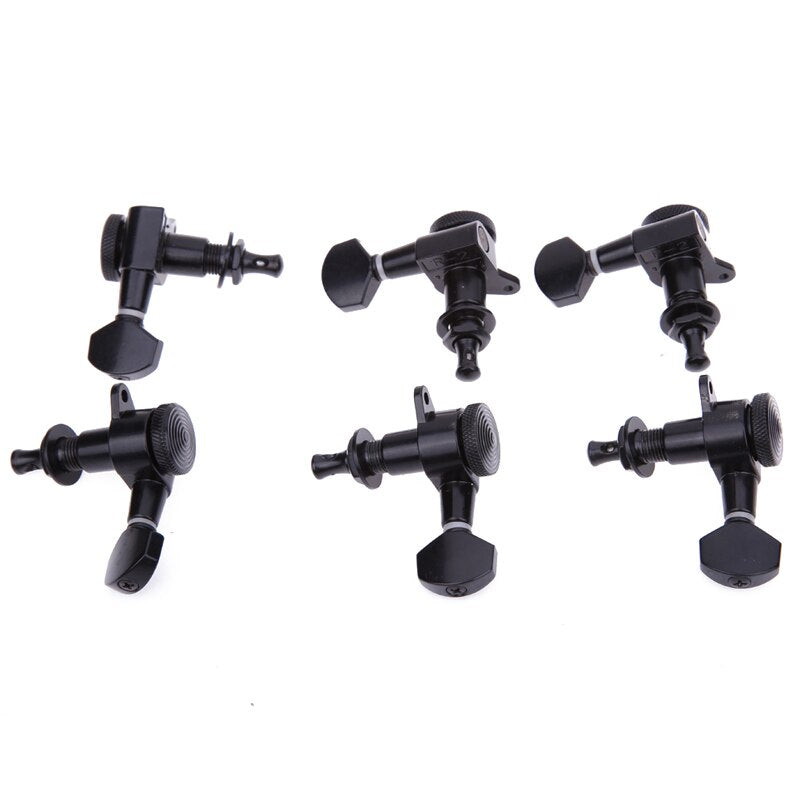 Black Guitar String Gear Ratio 18:1 Locking Tuners Tuning Pegs Machine Black Heads For 6R Inline Guitarra Acessorios-ebowsos