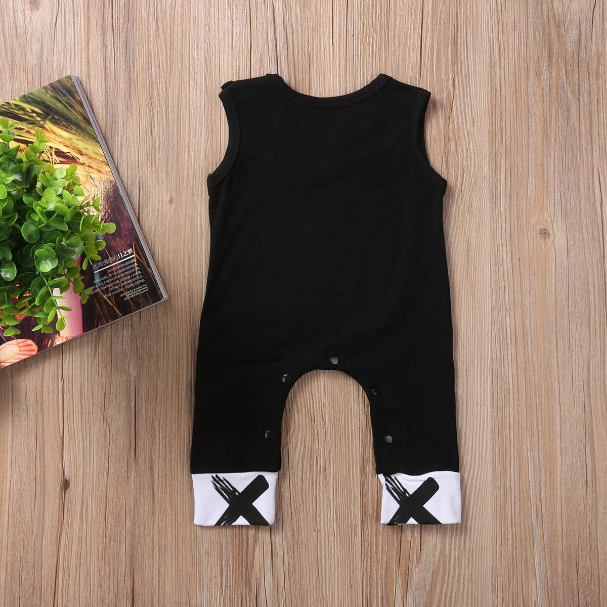 Black Newborn Baby Boys Cotton Cotton Pants Romper Sleeveless Jumpsuit Outfit Set Suit - ebowsos