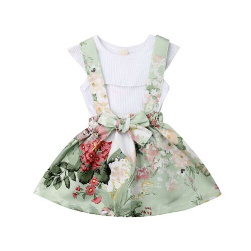 Boutique girl clothes Newborn Kids Baby Girls Tops T-shirt Floral Skirt 2pcs Outfits Clothes Set - ebowsos