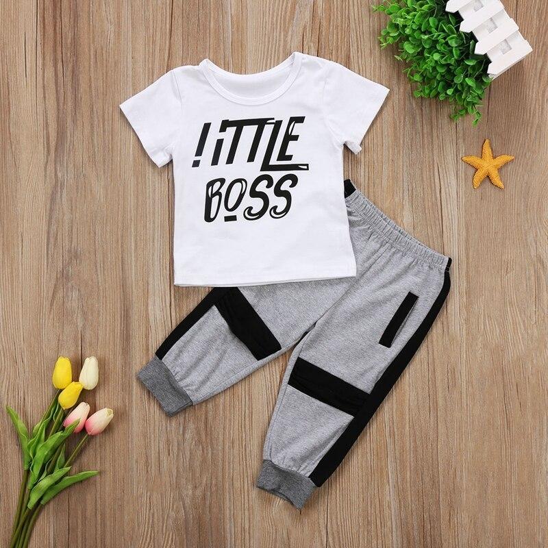 Boys Sport Suits Baby Boy Clothes Toddler Kids Cotton Tops T-shirt Pants Legging 2pcs Clothes Outfits Set - ebowsos