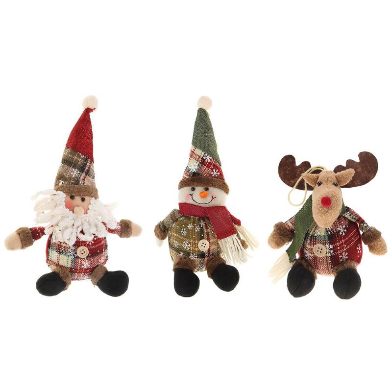 British Lovely Christmas Plaid Doll Hang Pendant Xmas Tree Ornament Decor - ebowsos