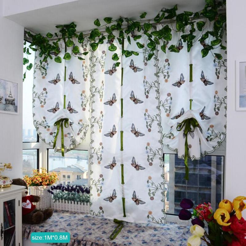 Butterfly Pastoral Tulle Window Screen Roman Curtain Embroidery Sheer Drape - ebowsos