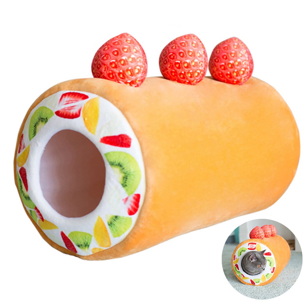 Cake Shape Winter Cat Bed Soft Warm Small Dog Bed Pet Plush Cat Dog Mat Kennel Coral Fleece Cat Tunnel Bed Pet Nest Bed For Home-ebowsos