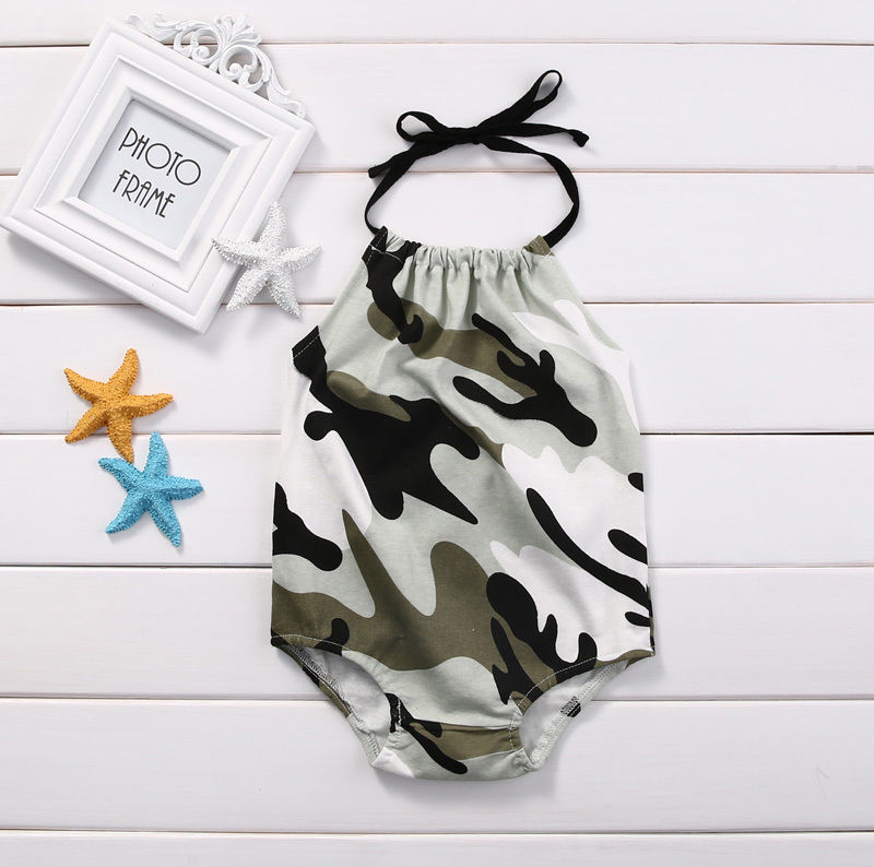 Camo Newborn Baby Girl Halter Bodysuit Sleeveless Cotton Jumpsuit One-pieces Outfit Clothes - ebowsos