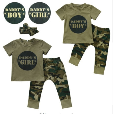 Camouflage Baby DADDYS Boys Girls Clothes Newborn T-shirt Tops Pants Outfits Set Clothes Casual - ebowsos