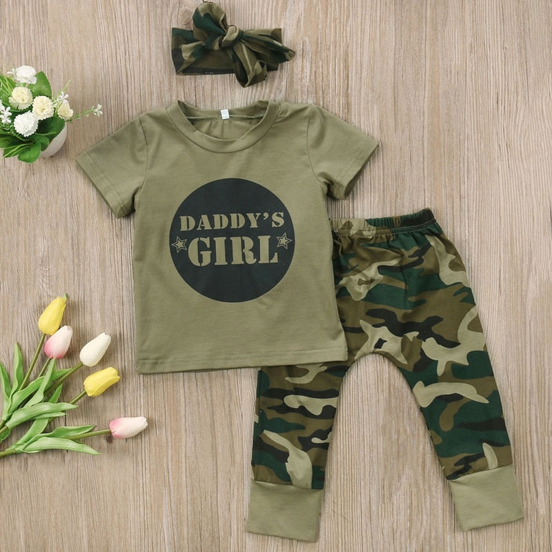 Camouflage Baby DADDYS Boys Girls Clothes Newborn T-shirt Tops Pants Outfits Set Clothes Casual - ebowsos