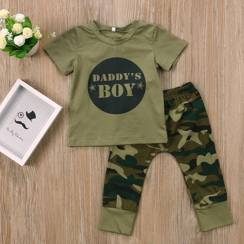 Camouflage Baby DADDYS Boys Girls Clothes Newborn T-shirt Tops Pants Outfits Set Clothes Casual - ebowsos