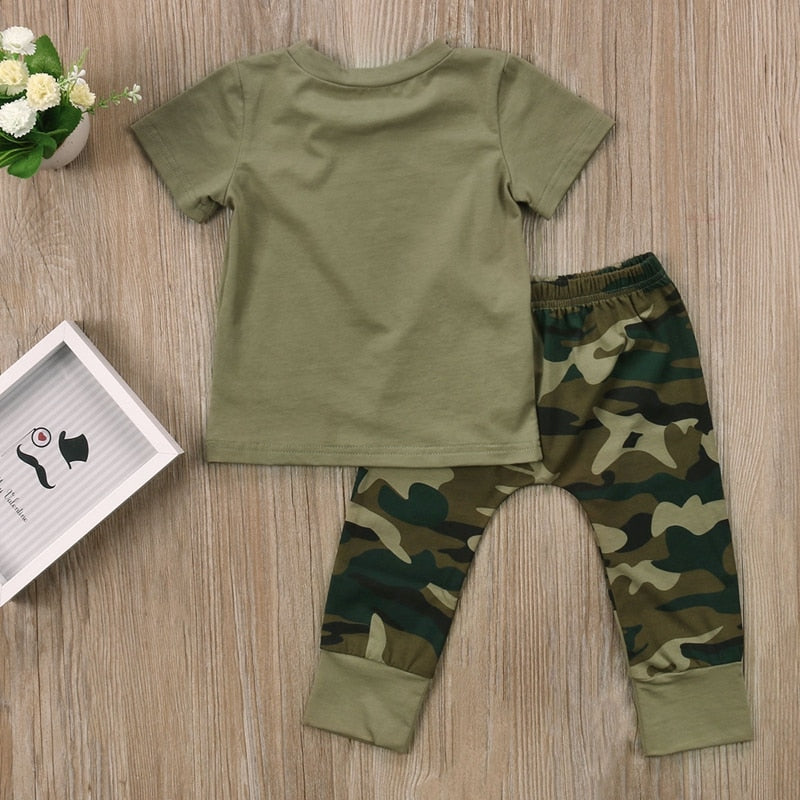 Camouflage Baby DADDYS Boys Girls Clothes Newborn T-shirt Tops Pants Outfits Set Clothes Casual - ebowsos