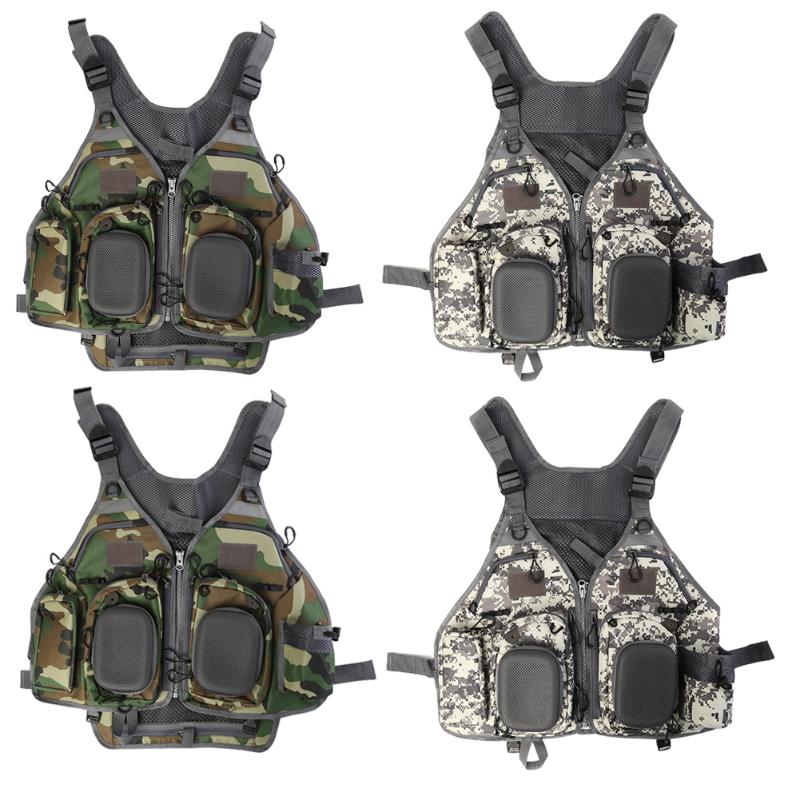 Camouflage Night Reflective Strip Fishing Vest Fishing High Buoyancy Foam Survival Vests Breathable Adjustable Jacket-ebowsos