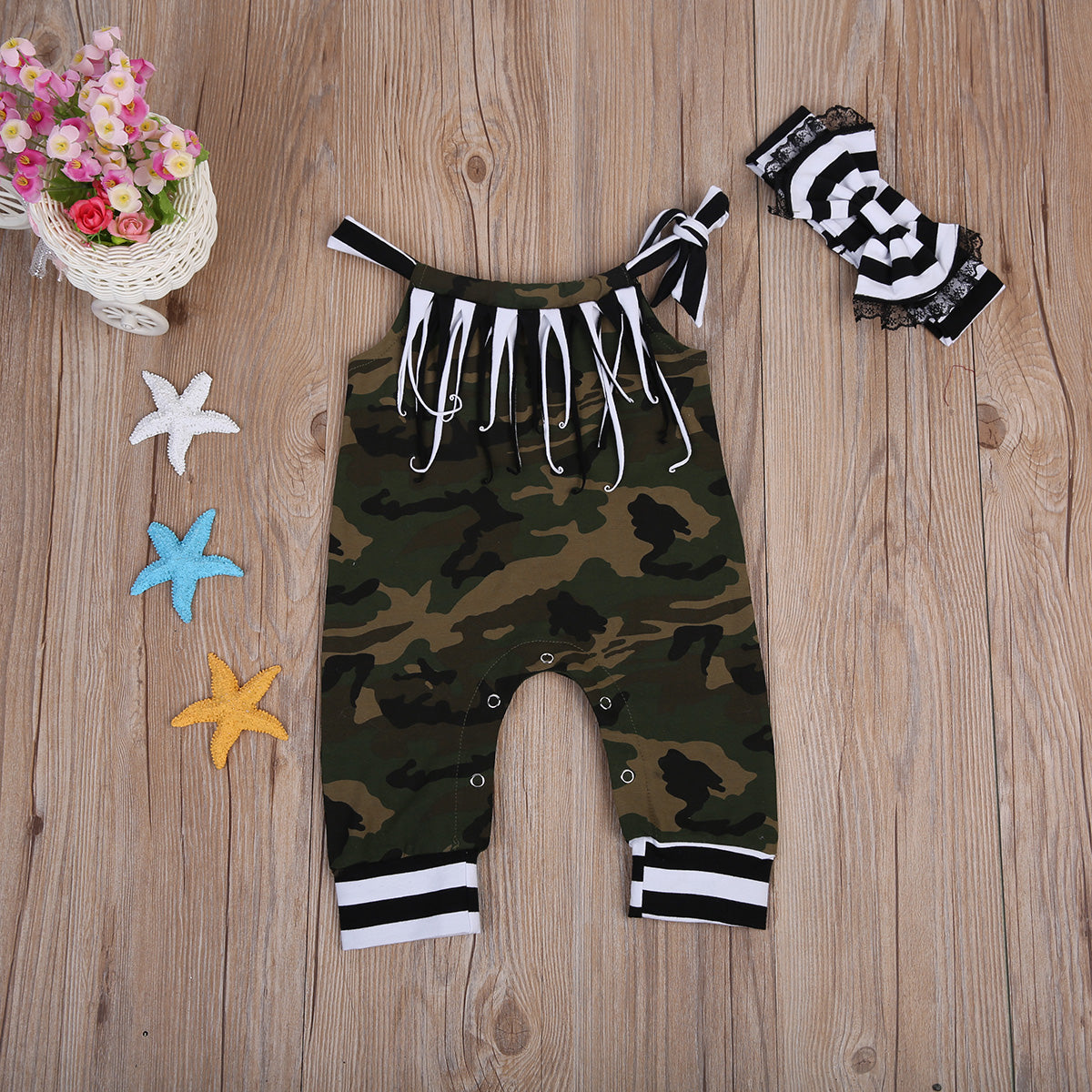 Camouflage Toddler Baby Girls Clothes Jumpsuit Romper Sleeveless+Headband Outfits Fashion - ebowsos