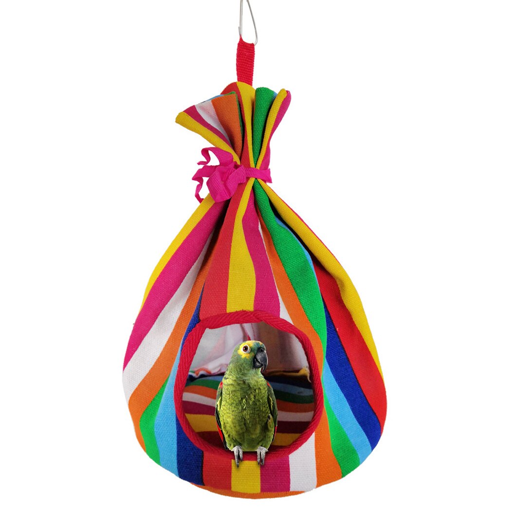 Canvas Round Bird Hammock Parrot Hamster Nest Bird Hanging House Warm Mini Round Shape Bird Hammock Bird Hanging Cave-ebowsos