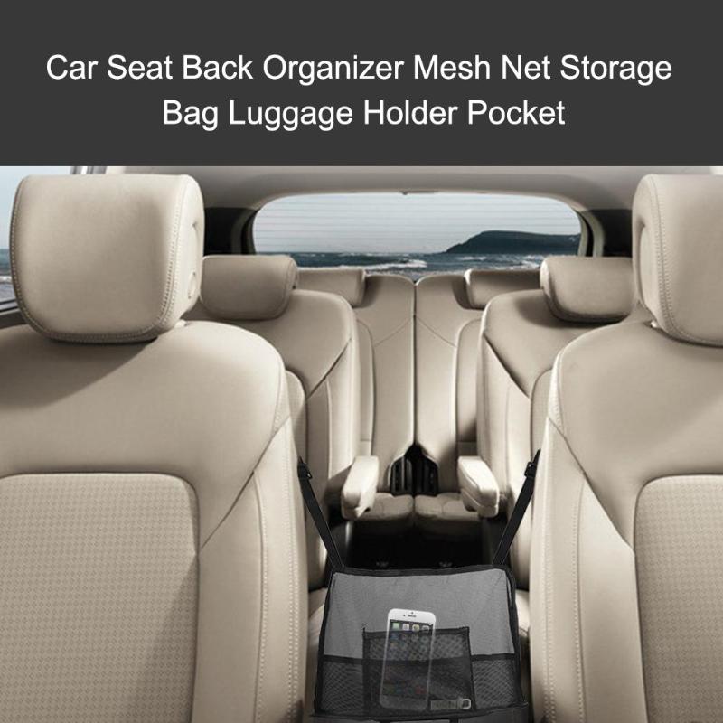 Car Seat Back Organizer Mesh Net Bag Auto Interior Phone Key Ticket Elastic Storage Bag Luggage Holder Pocket Car Styling New - ebowsos