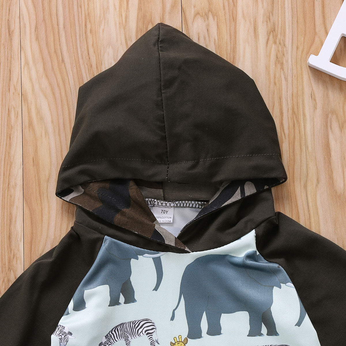 Cartoon Animals Toddler Baby Kid Boys Clothes Hooded Long Sleeve Tops T-shirt Camouflage Pants Outfits 2PCS Set - ebowsos