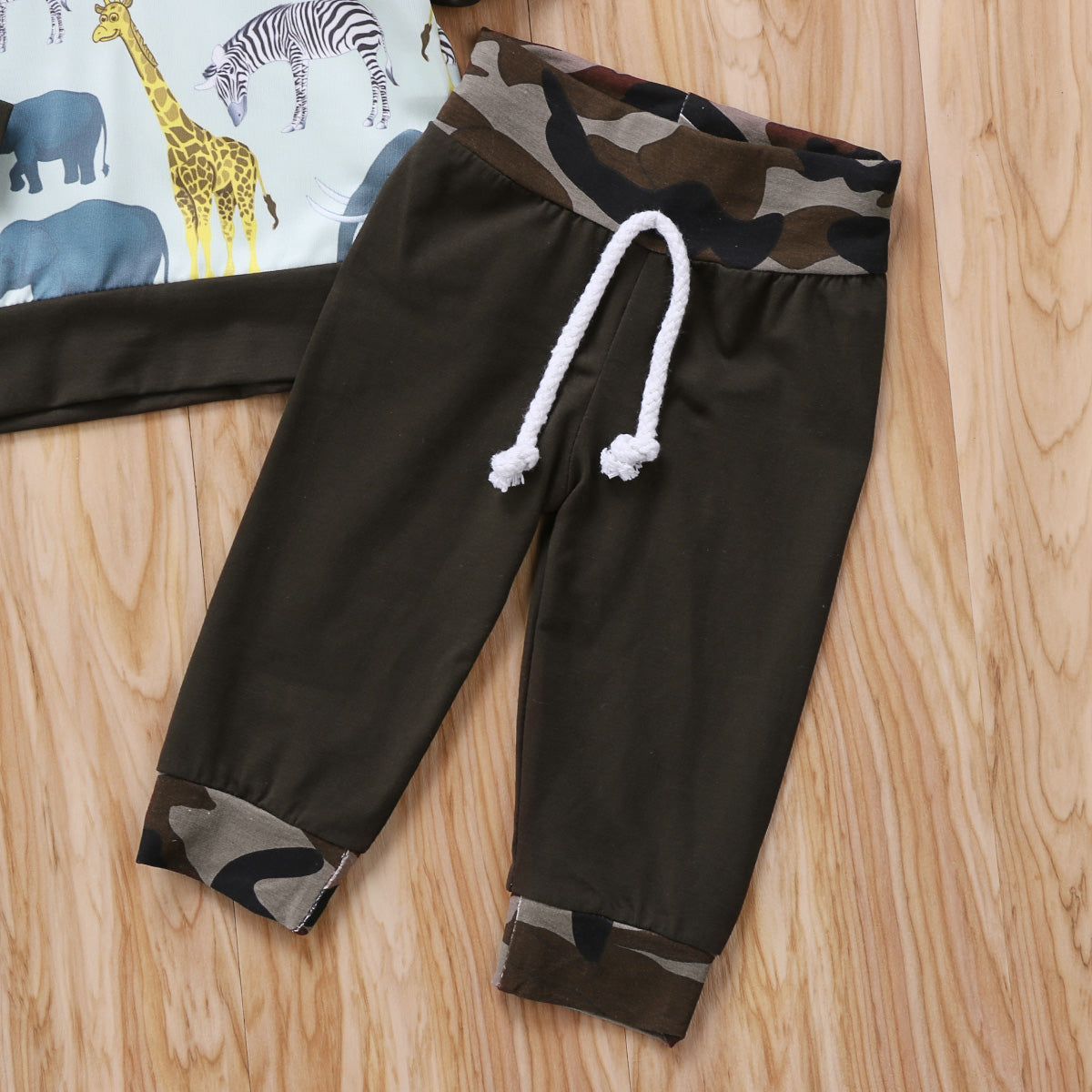 Cartoon Animals Toddler Baby Kid Boys Clothes Hooded Long Sleeve Tops T-shirt Camouflage Pants Outfits 2PCS Set - ebowsos