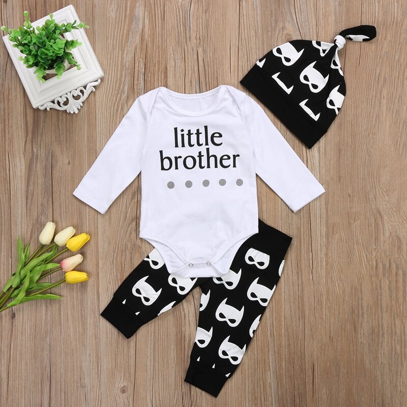 Cartoon Batman Baby Boy Clothes Sets Toddler Baby Boy Batman Tops Romper Pants 3Pcs Outfits Set Clothes 0-24M - ebowsos