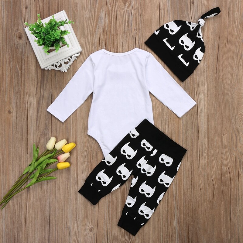 Cartoon Batman Baby Boy Clothes Sets Toddler Baby Boy Batman Tops Romper Pants 3Pcs Outfits Set Clothes 0-24M - ebowsos