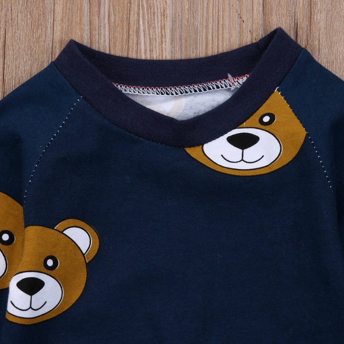 Cartoon Bear Baby Boy Girl Fashion Cotton Long Sleeve T-shirt Newborn Kids Infant Long Pants Leggings Outfit Clothes - ebowsos