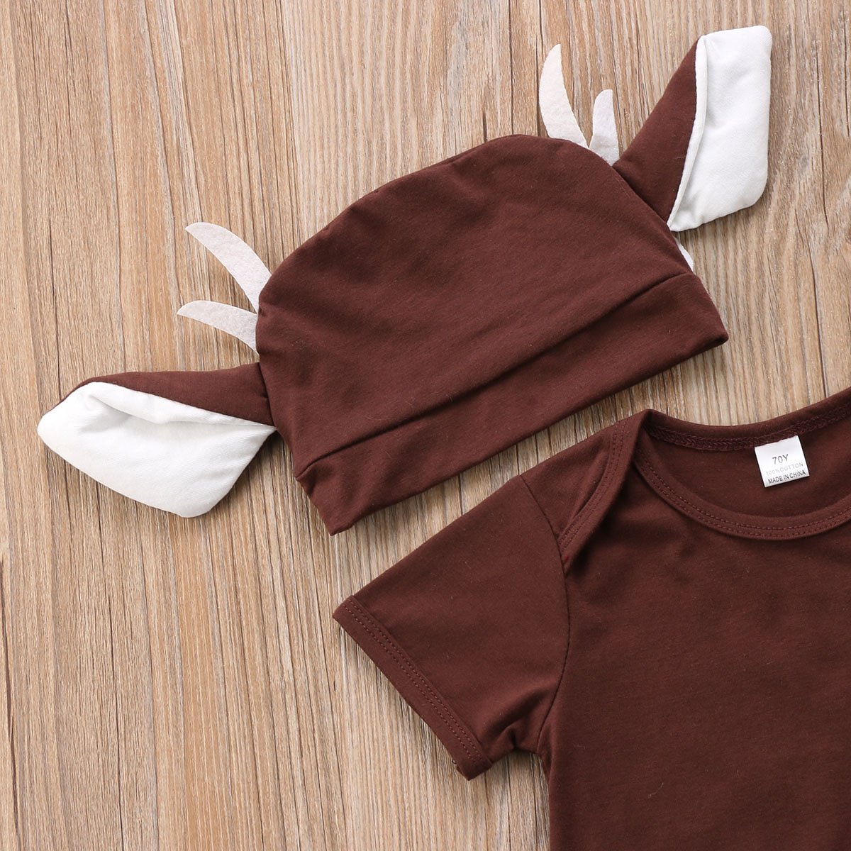 Cartoon Cute Deer  Newborn Infant Baby Boy Girls Cotton Short Sleeve Bodysuit Clothes Outfit Set Summer+ Hat - ebowsos