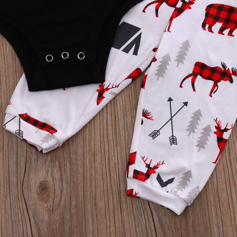 Cartoon Deer Baby Boy Clothes Kids Newborn Cotton Clothes Infant Baby Boy Romper+Pants+Hat Outfit Set - ebowsos