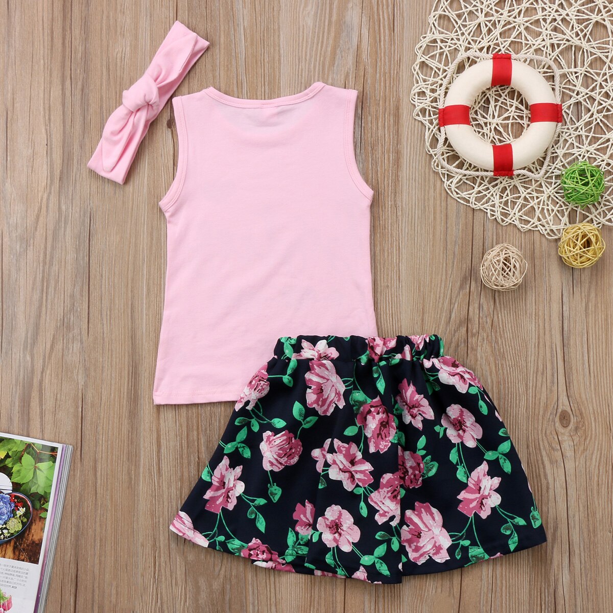 Cartoon Left And Right Arrows Kids Baby Girls Bestie Tops T-Shirt Tee Flower Princess Skirt Outfit Clothes Sets - ebowsos