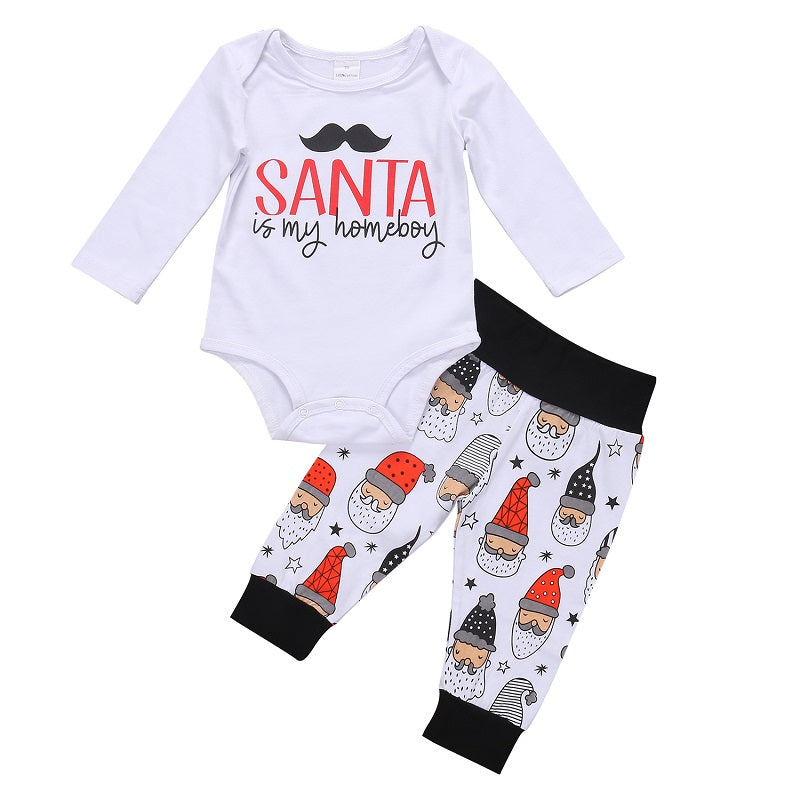 Cartoon New Style Baby Boys Clothes Sets Santa Newborn Baby Boys Long Sleeve Tops Romper Pants 2Pcs Outfits Set Clothes - ebowsos