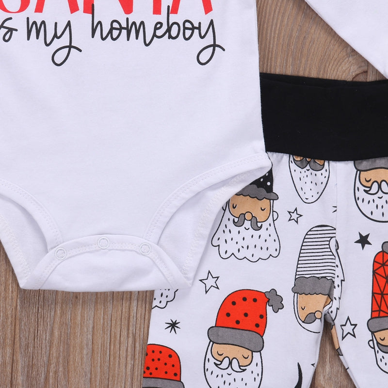 Cartoon New Style Baby Boys Clothes Sets Santa Newborn Baby Boys Long Sleeve Tops Romper Pants 2Pcs Outfits Set Clothes - ebowsos