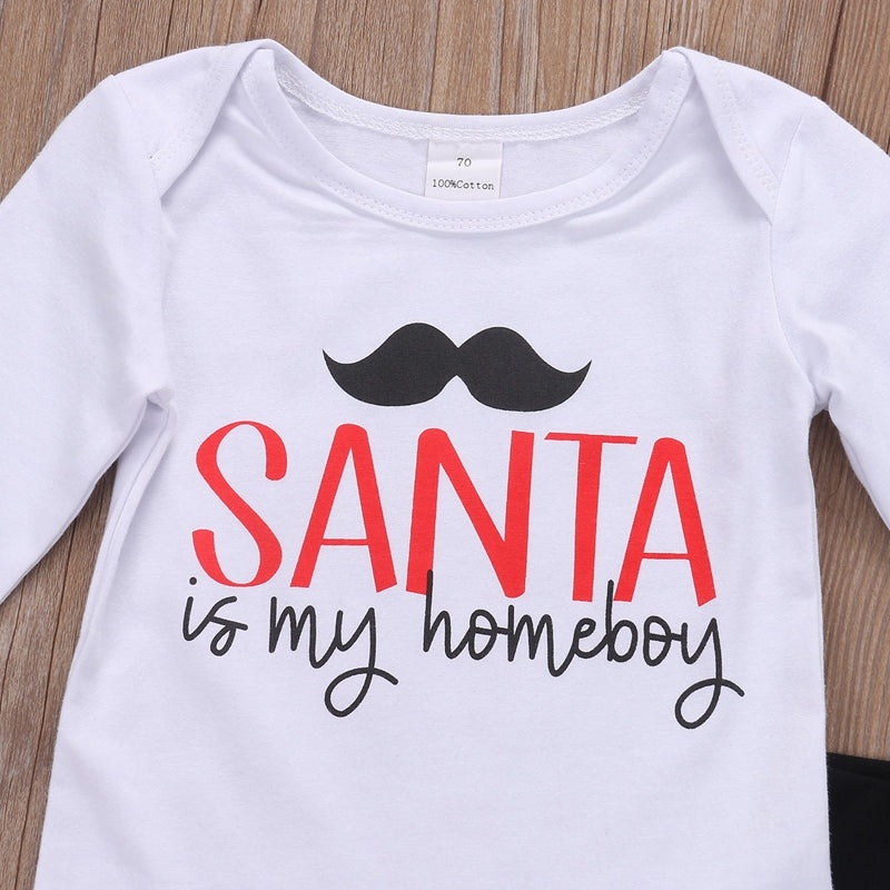 Cartoon New Style Baby Boys Clothes Sets Santa Newborn Baby Boys Long Sleeve Tops Romper Pants 2Pcs Outfits Set Clothes - ebowsos